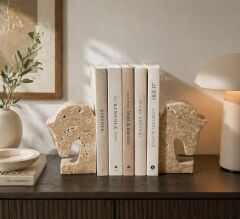 Traverten At Figürlü Kitap Tutucu (2’li Set)