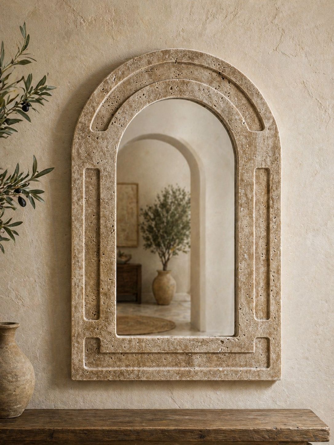 Traverten Doğal Taş 40x60cm Dekoratif Ayna – Rusticana Seri