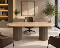 Traverten Oval Masa, Ofis Masası Yemek Masası
