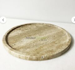 Traverten Yuvarlak Tepsi, Traverten Yuvarlak Sunum Mermer 28cm