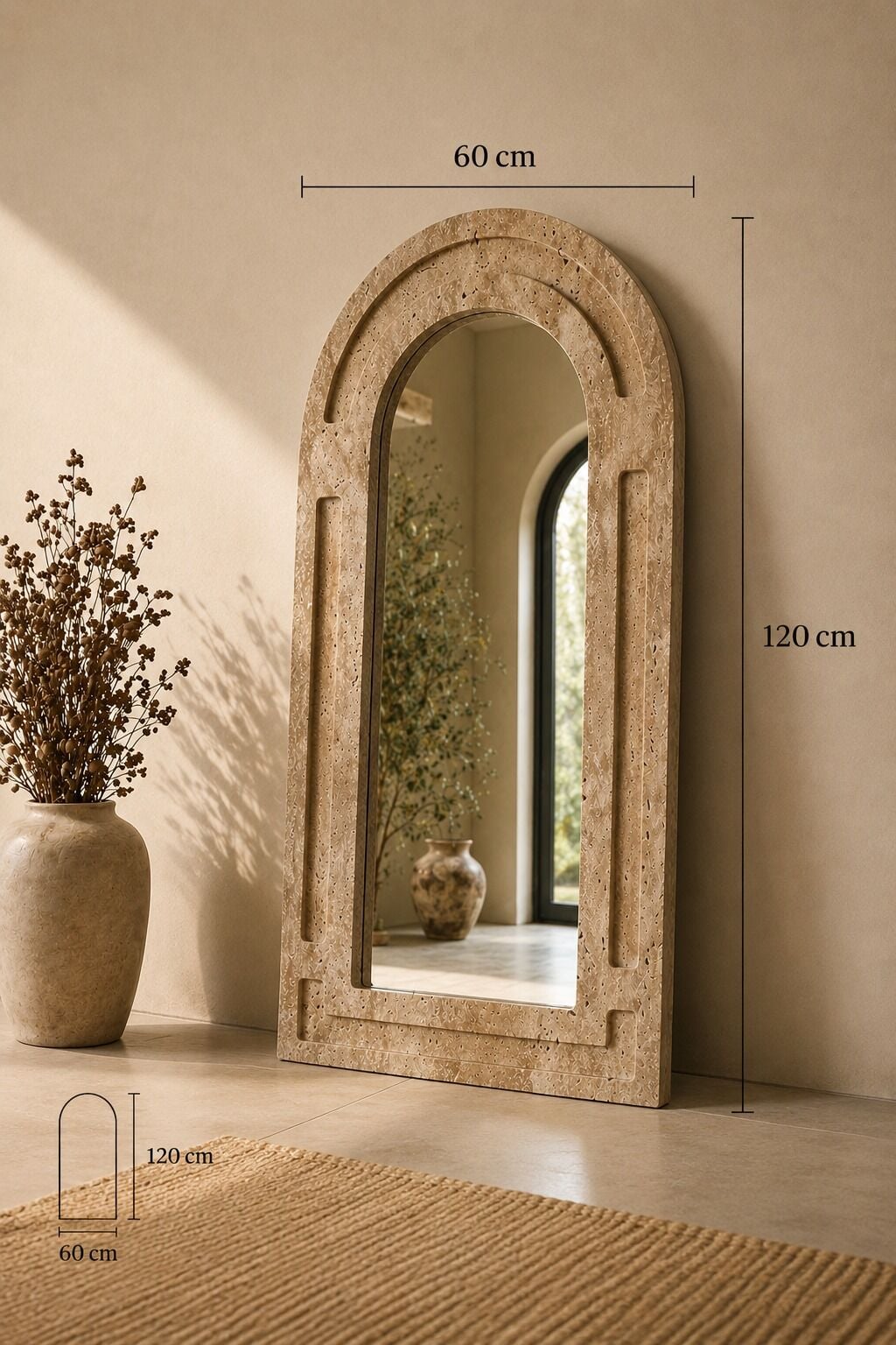 Traverten Doğal Taş  60x120cm Dekoratif Ayna – Rusticana Seri