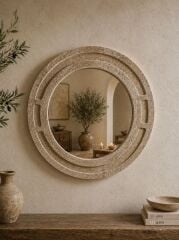 Traverten Doğal Taş  60cm Dekoratif Ayna – Rusticana Seri