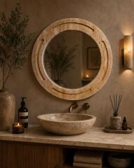 Traverten Doğal Taş  60cm Dekoratif Ayna – Rusticana