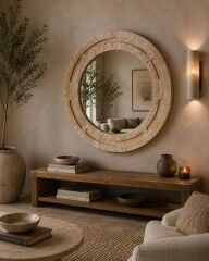 Traverten Doğal Taş  60cm Dekoratif Ayna – Rusticana