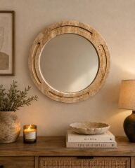 Traverten Doğal Taş  60cm Dekoratif Ayna – Rusticana