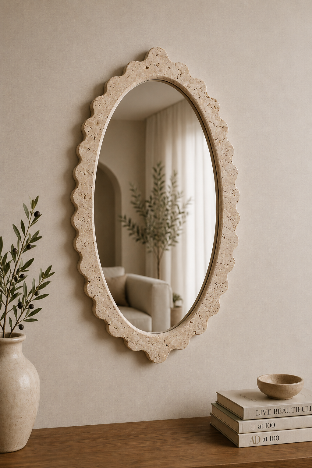 Traverten Doğal Taş  40x60cm Dekoratif Ayna Antique