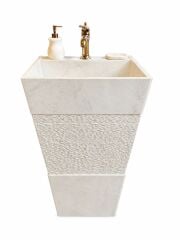 Beyaz Mermer Ayaklı Lavabo Patlama Desenli