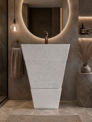 Beyaz Mermer Ayaklı Lavabo Patlama Desenli