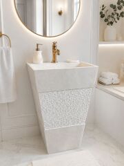 Beyaz Mermer Ayaklı Lavabo Patlama Desenli