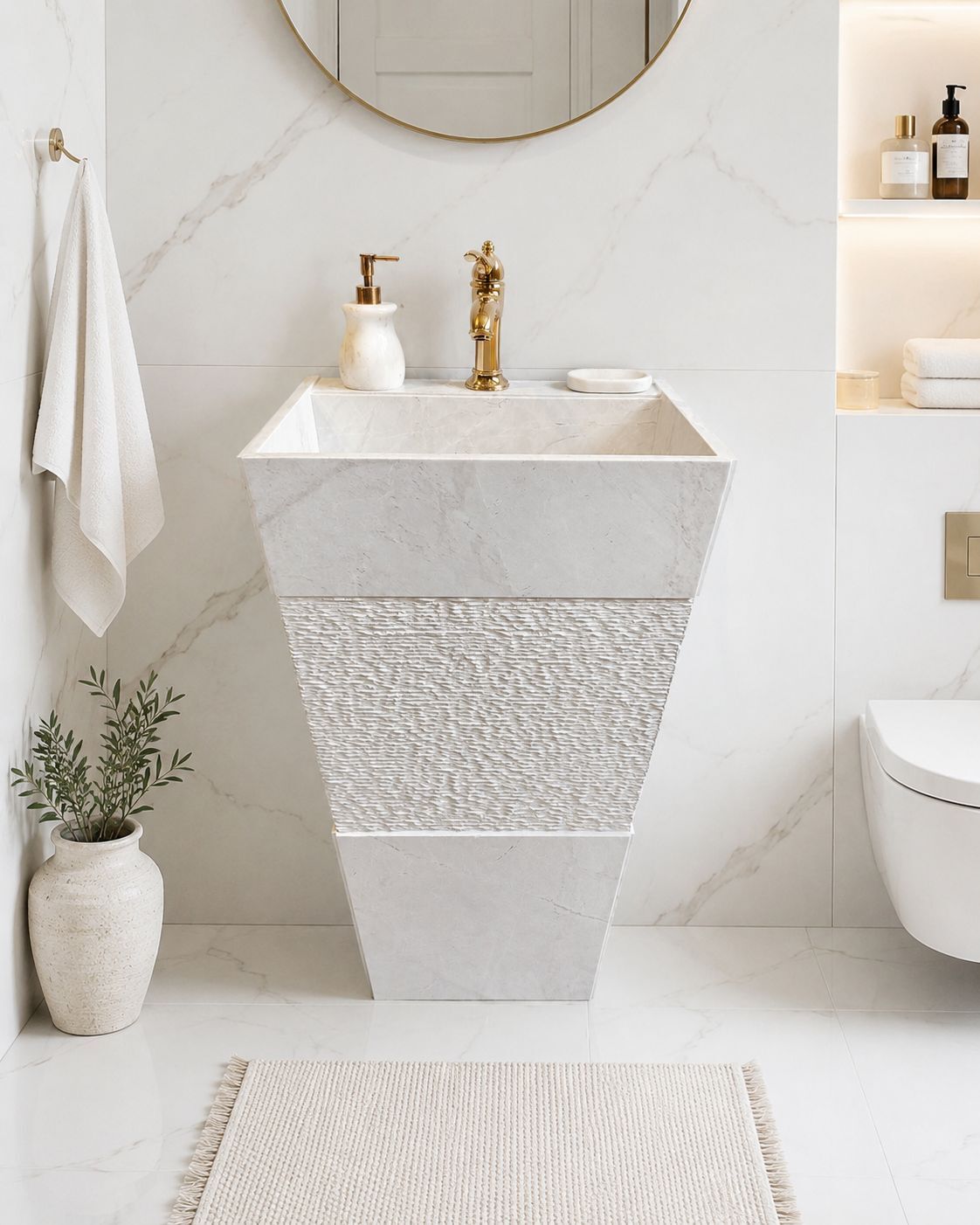Beyaz Mermer Ayaklı Lavabo Patlama Desenli