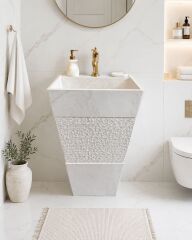 Beyaz Mermer Ayaklı Lavabo Patlama Desenli