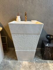 Beyaz Mermer Ayaklı Lavabo Patlama Desenli
