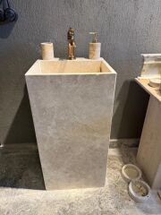 Bej Mermer Monoblok Lavabo