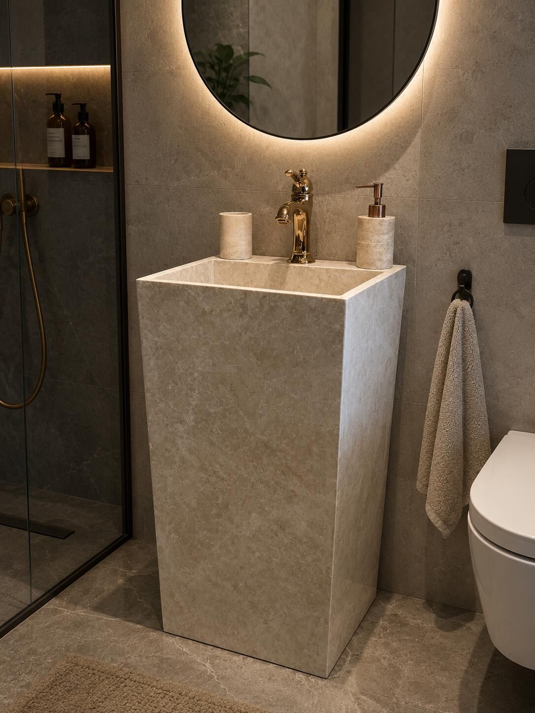Bej Mermer Monoblok Lavabo
