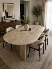 Luna Oval Doğal Traverten Masa 90x180 cm