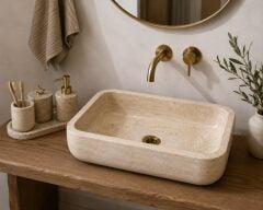 Doğal Traverten Tezgâh Üstü Lavabo
