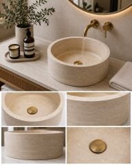Doğal Traverten Tezgah Üstü Lavabo