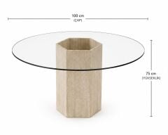 Doğal Traverten Cam Sehpa – 100 × 75 cm