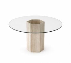 Doğal Traverten Cam Sehpa – 100 × 75 cm