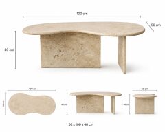Organik Traverten Orta Sehpa – 100 × 50 × 40 cm