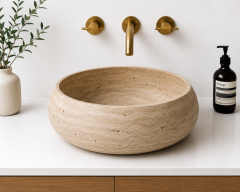 Doğal Taş Traverten Yuvarlak Lavabo – 35 cm