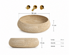 Doğal Taş Traverten Yuvarlak Lavabo – 35 cm