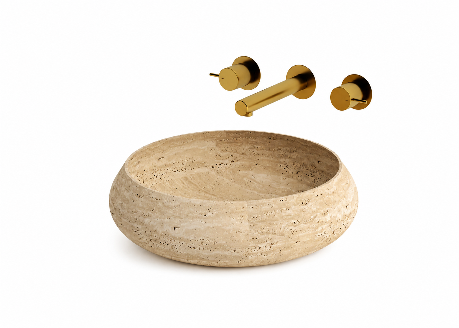 Doğal Taş Traverten Yuvarlak Lavabo – 35 cm