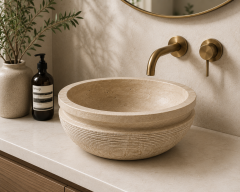 Doğal Taş Traverten Tezgâh Üstü Lavabo – 42 cm