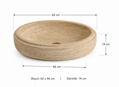 Doğal Traverten Tezgâh Üstü Lavabo – Oval | 62 × 46 cm