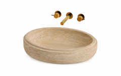 Doğal Traverten Tezgâh Üstü Lavabo – Oval | 62 × 46 cm