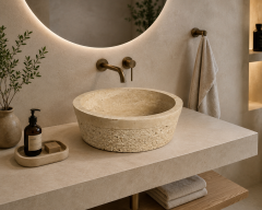 Traverten Patlatma Doğal Taş Lavabo