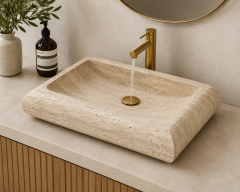 Doğal Traverten Tezgah Üstü Lavabo – 45 × 63,5 cm