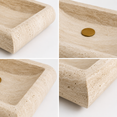 Doğal Traverten Tezgah Üstü Lavabo – 45 × 63,5 cm