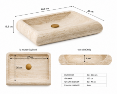 Doğal Traverten Tezgah Üstü Lavabo – 45 × 63,5 cm