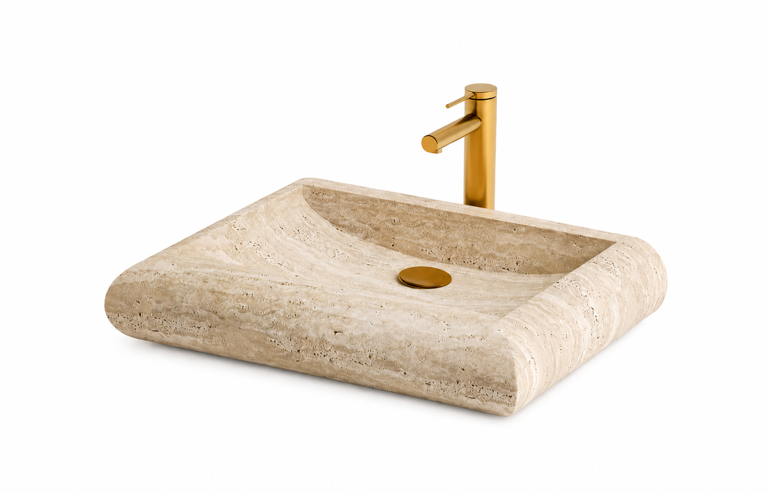 Doğal Traverten Tezgah Üstü Lavabo – 45 × 63,5 cm