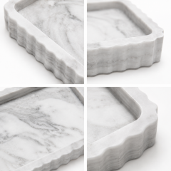Calacatta Mermer Dekoratif Tepsi – Flüt Model (15x20 cm)