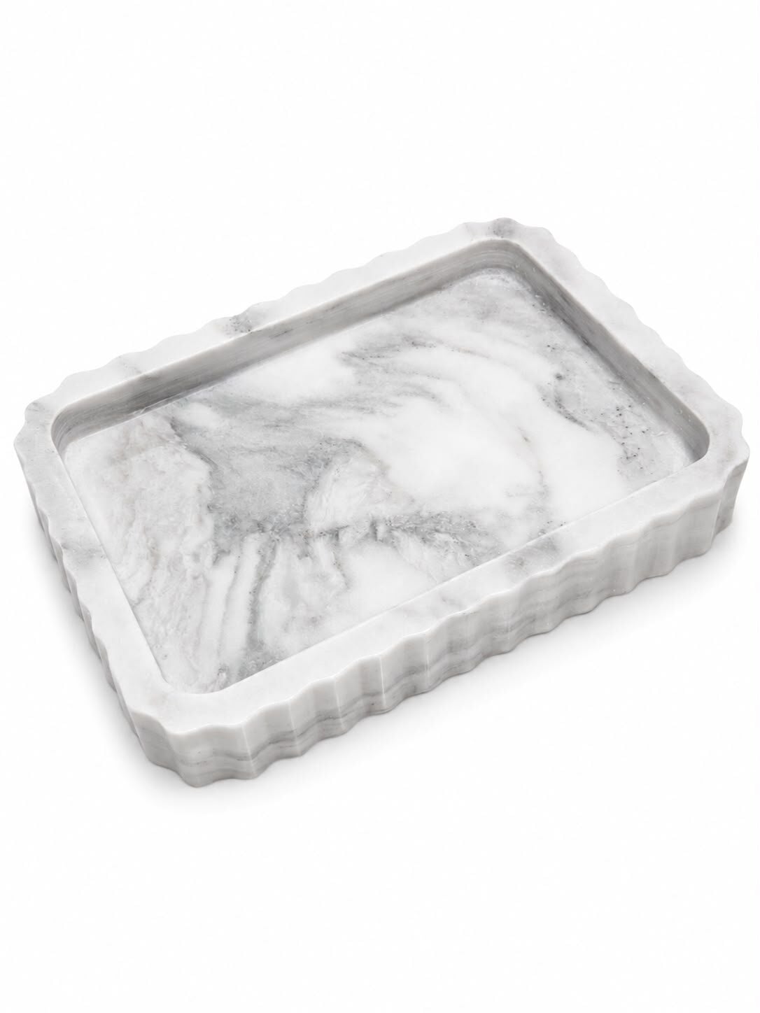 Calacatta Mermer Dekoratif Tepsi – Flüt Model (15x20 cm)