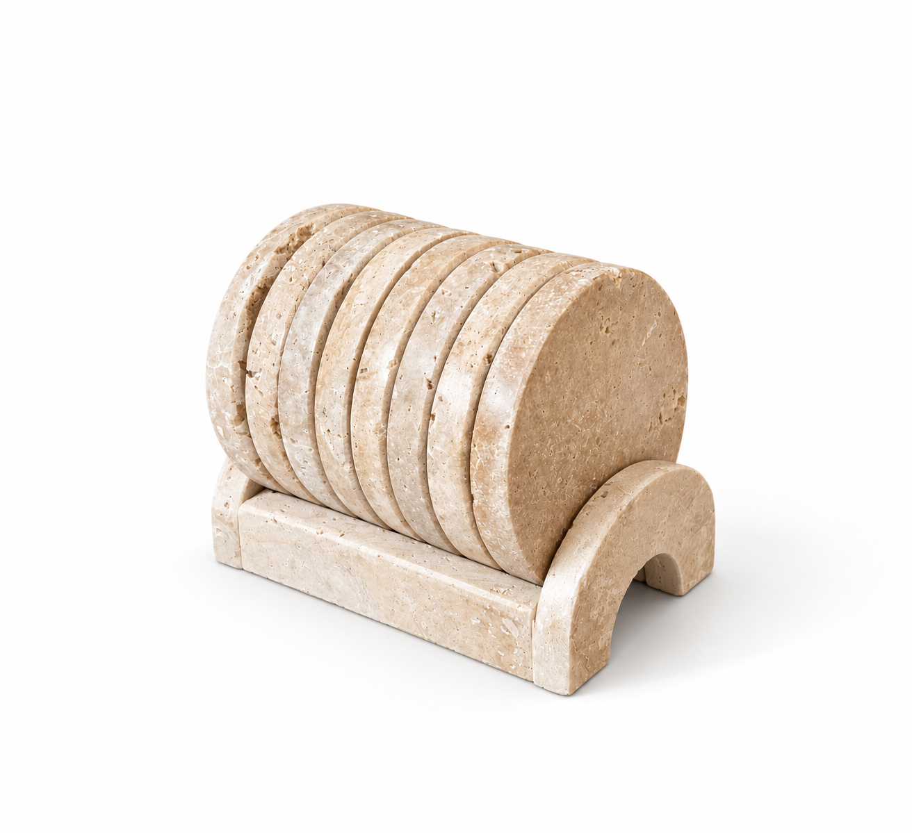 Doğal Traverten Taş Bardak Altlığı Seti – 8’li