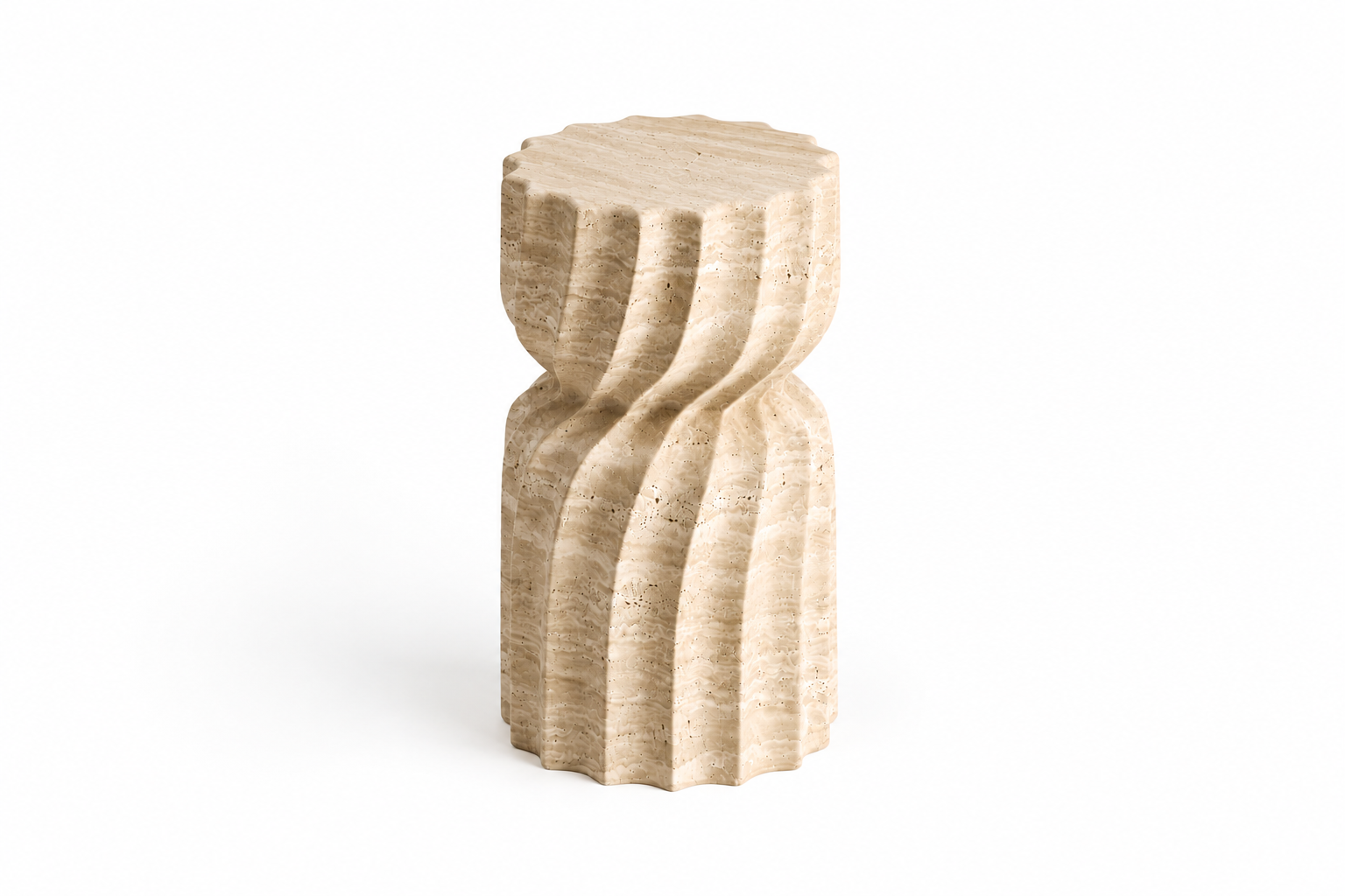 Traverten Spiral Form Dekoratif Sehpa