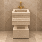 Bej Mermer Özel Tasarım Lavabo