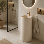 Doğal Bej Mermer Monoblok Lavabo