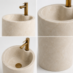 Doğal Bej Mermer Monoblok Lavabo - Görsel 2