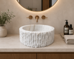 Doğal Beyaz Mermer Patlatma Lavabo - Görsel 4