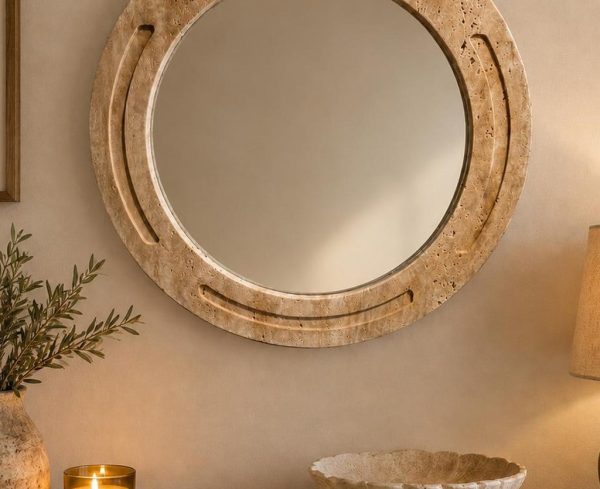 Traverten Oval Ayna  60cm Yuvarlak