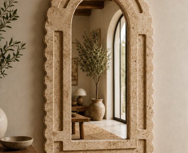 Traverten Oval Ayna  Kenar Detaylı 40x60cm